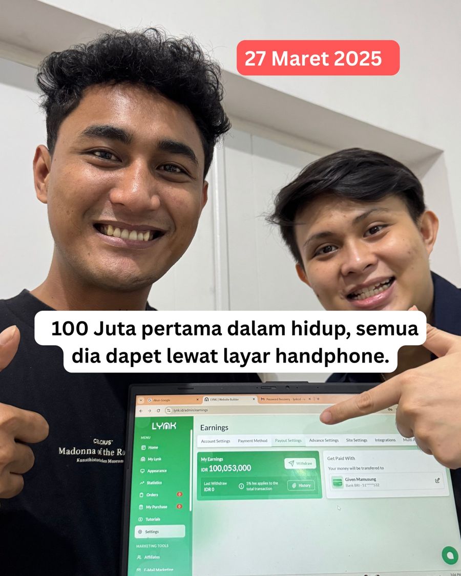 Foto Given dengan bukti earning 100 juta